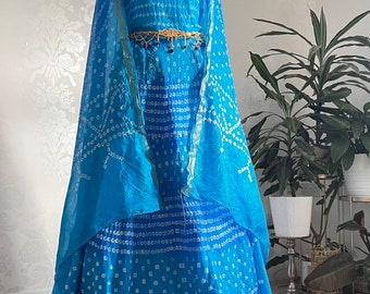 Bandhej Lehenga turquoise, ensemble Lehenga trois pièces, robe de mariée, robe de mariée
