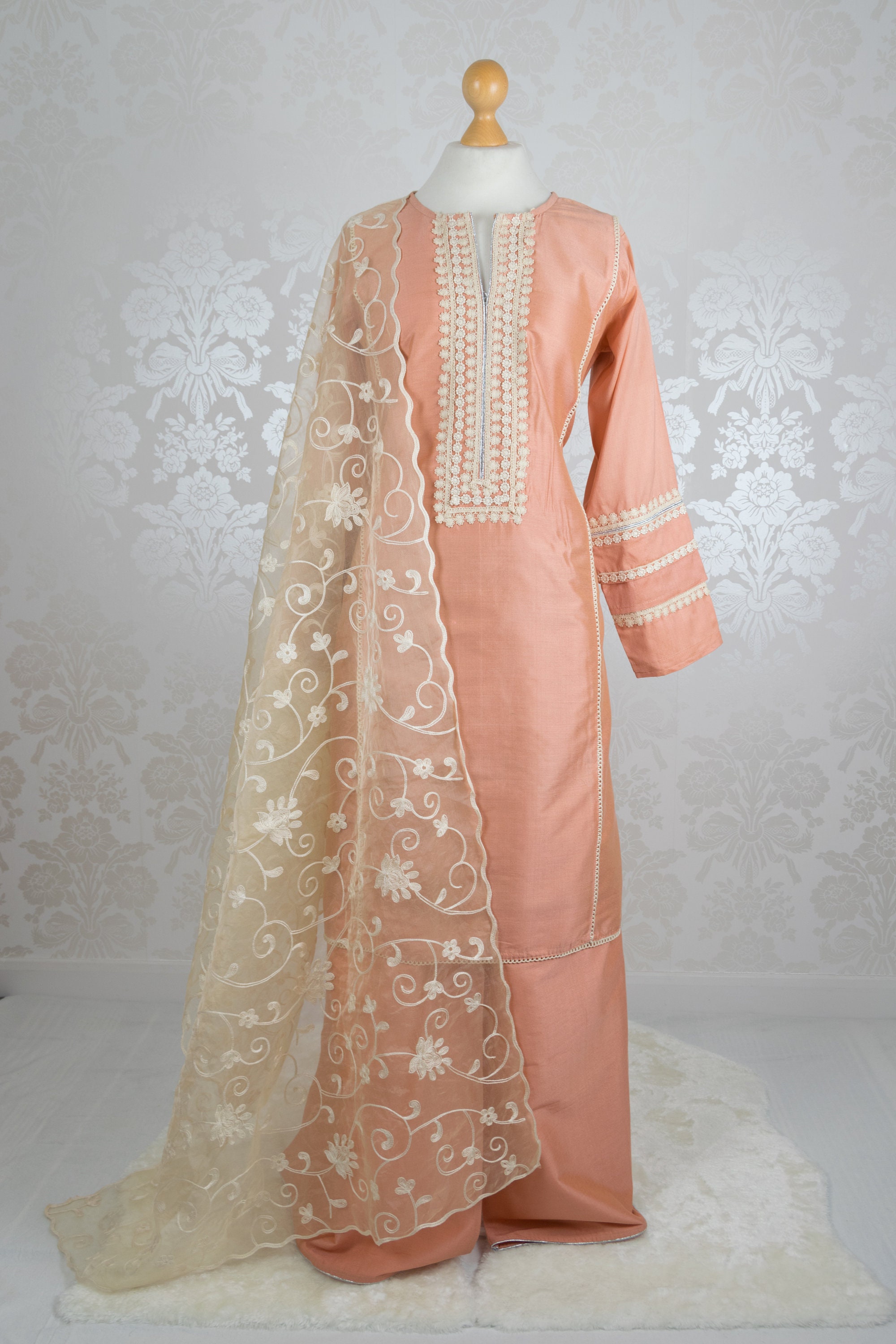 Peach cotton silk palazzo suit 1874