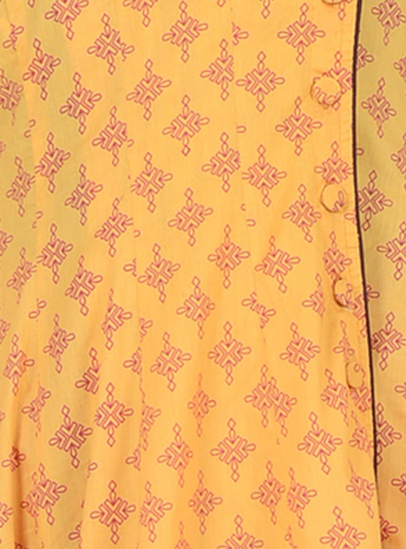 Multiple Size/'s Lounge Comfort Wear Yellow With Red Block Print Angrakha Viscose Kurti
