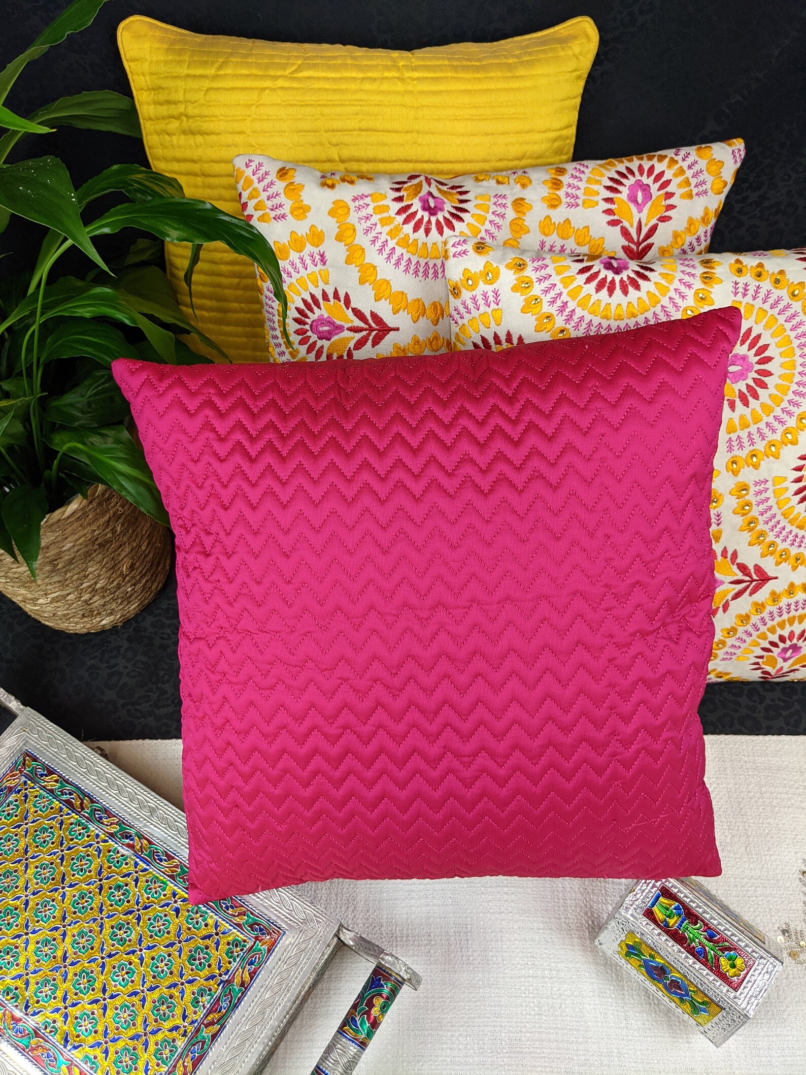 Magenta Silk Pillows 16x16 Decorative Throw Etsy