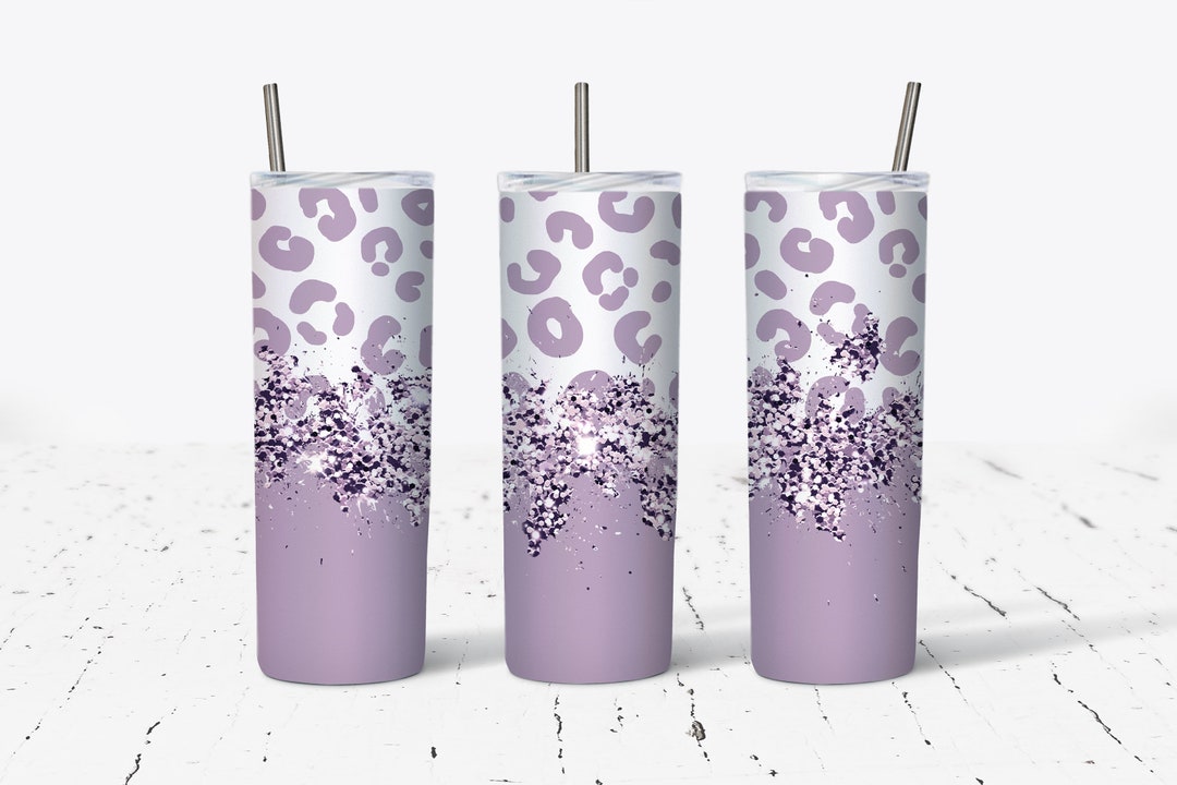 20 Oz Skinny Tumbler Design, Purple Glitter Leopard Tumbler Design ...