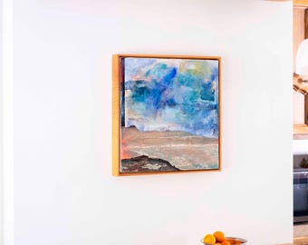 Abstract Ocean Painting: Blue Coastal Collage Art, Framed & Ready to Hang