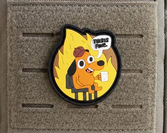 This Is Fine Morale Patch, Funny Fire Dog PVC Patch with Hook Backing