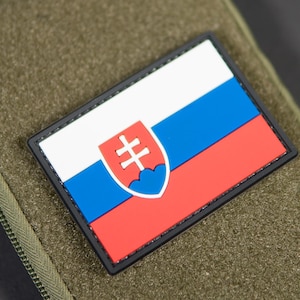 Patch de PVC com a bandeira da Eslováquia | Patch tático de moral | Acessório para equipamento | Fixação com velcro
