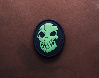 PVC patch skull glow in  dark, morale patch, small patch