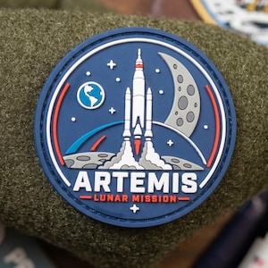 Space Morale Patch | Artemis Lunar Mission PVC Patch | Rocket Tactical Emblem | Hook & Loop Backing