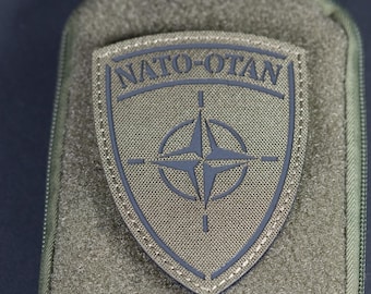 NATO Patch, OTAN Military Morale Badge, Hook Backing