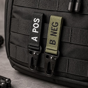 Blood Type Keychain, MOLLE Tactical ID Tag with Metal Hook