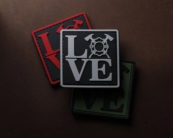 Écusson en PVC pour moral de pompier LOVE | Patch pour accessoire pour équipement tactique | Support de crochet