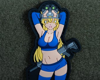 PVC Morale Patch, Anime Tactical Girl Pin Up, Hook Backing