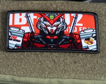 Morale Patch, Anime Mecha Design, Sublimated, Hook Backing, 8.5 x 5 cm