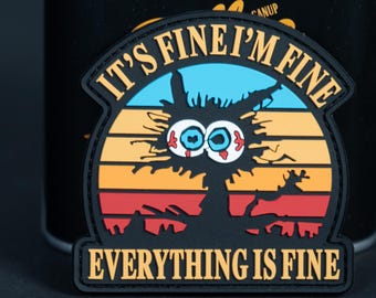PVC Morale Patch, Everything Is Fine Cat, Hook Backing