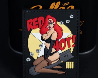 PVC Morale Patch, Red Hot Pin Up Girl, Hook Backing