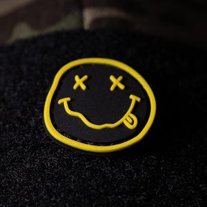 PVC Morale Patch, Mini Smiley Face Patch with Hook Backing