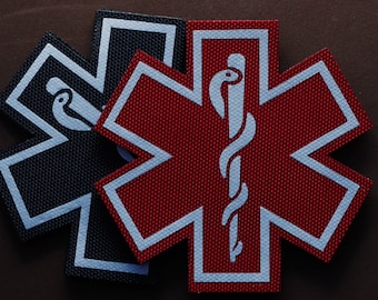 Medic Reflective Patch | Star of Life Patch | Paramedic EMT | Tactical Gear Accessory | Hook & Loop