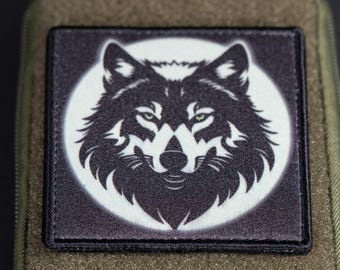 Morale Patch, Wolf Head Design, Sublimated, Hook Backing
