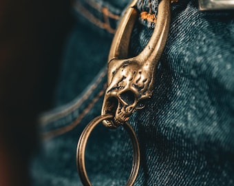 Totenkopf Messing Karabiner Schlüsselanhänger | Wikinger EDC Clip | Taktischer Schlüsselhalter | Messing Schlüsselring