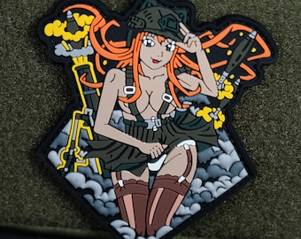 PVC Morale Patch, Anime Military Pin Up Girl, Hook Backing