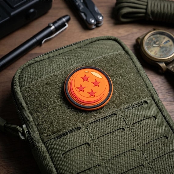Four Star Ball Morale Patch, Orange Mini PVC Patch with Hook Backing