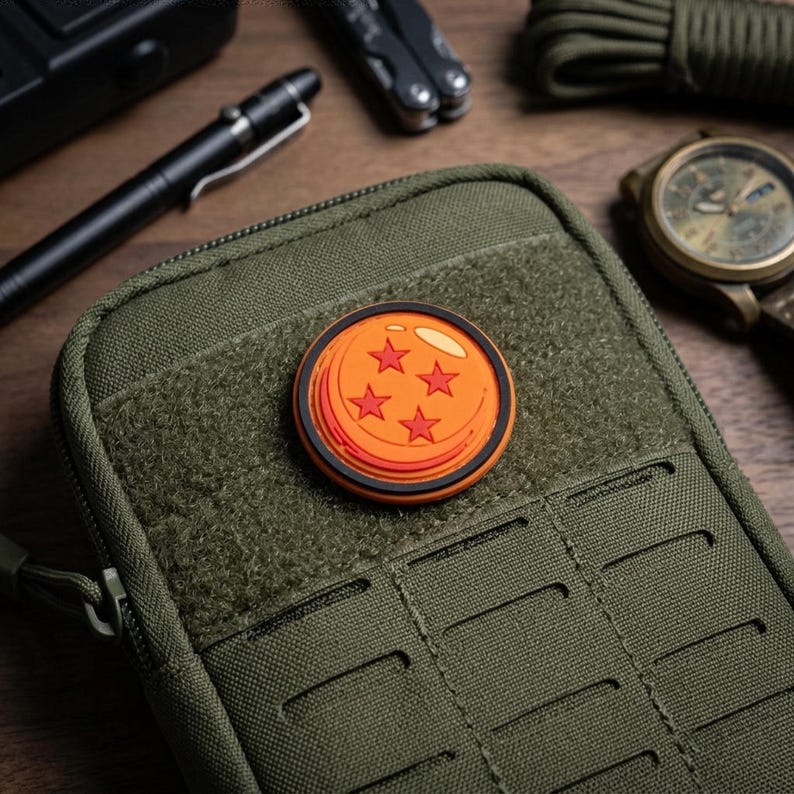 Four Star Ball Morale Patch, Orange Mini PVC Patch with Hook Backing image 1