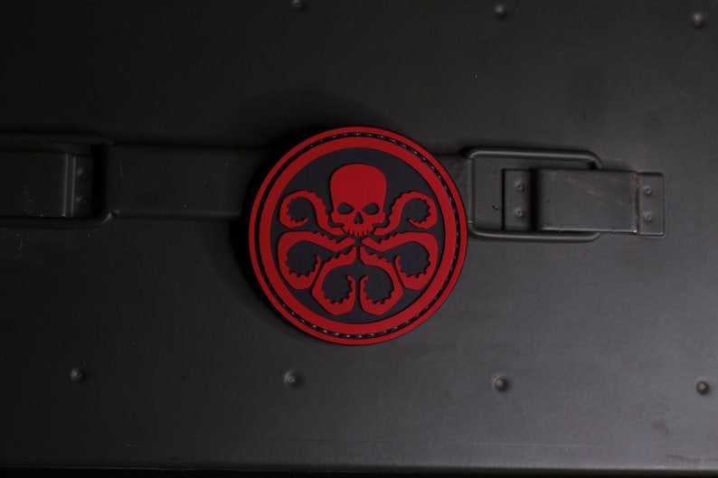 PVC Morale Patch, Skull Hydra Emblem Patch with Hook Backing Red