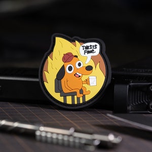 PVC patch morale patch meme patch This is fine PVC tactical morale patch, hook and loop patch