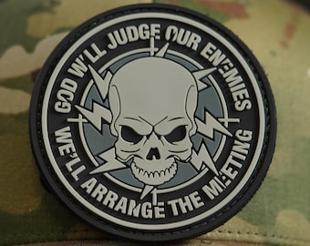 Glow In The Dark Tactical Patch LEGEEON – GOD Will Judge Our Enemies Skull Design, 3.6 Inch, Hook Backing Glow In The Dark PVC Patch