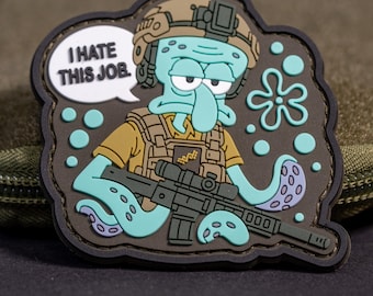 Funny Squid Morale Patch, I Hate This Job PVC Patch with Hook Backing