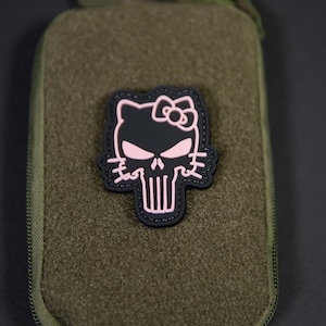 Parche táctico de PVC con forma de calavera de gato y cierre de gancho