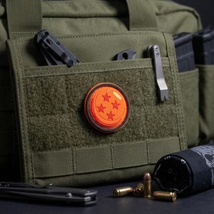 Four Star Ball Morale Patch, Orange Mini PVC Patch with Hook Backing image 4