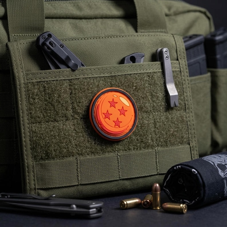Four Star Ball Morale Patch, Orange Mini PVC Patch with Hook Backing image 4