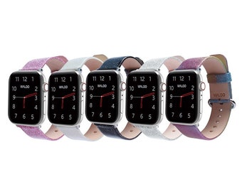 Waloo 2-Pack Leather Bling & Shiny Brilliance Leather Bands For Apple Watch