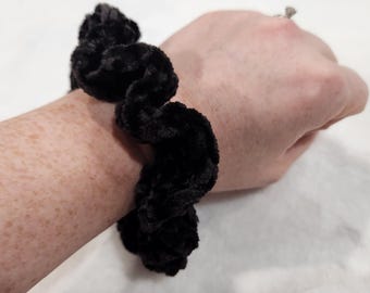 Handmade Crochet Velvet Scrunchi Black Hair Tie