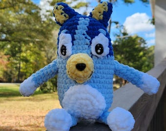 Handmade Crochet Bluey Inspired Blue Heeler Amigurumi Plushie Blue Dog Character