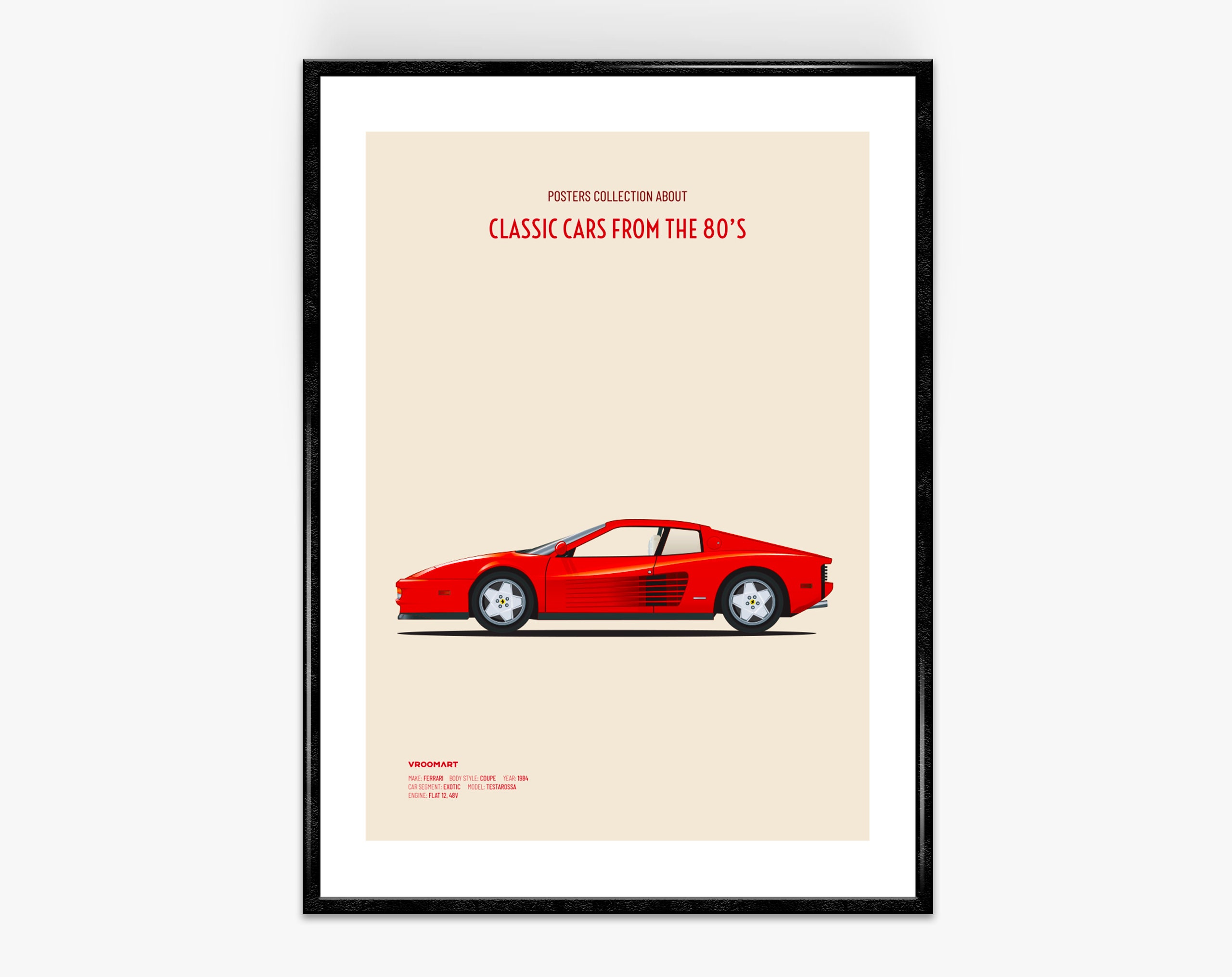 Ferrari Testarossa Poster Affiche Voiture Classique Année 80