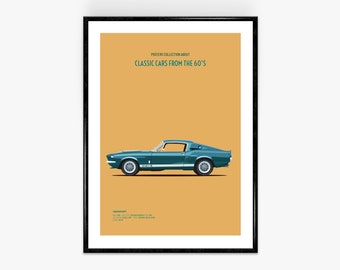 Ford Mustang Shelby 1967 GT 500 Classic Car Poster Print