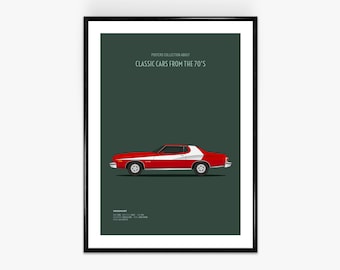 Ford Gran Torino 1974 Car Poster Print Starsky and Hutch Movie