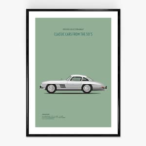 Mercedes-Benz 300 SL Gullwing Año 50 Póster Impresión de coches clásicos