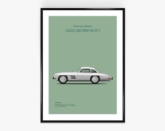 Mercedes-Benz 300 SL Gullwing 50&#39;s Classic Car Poster Print