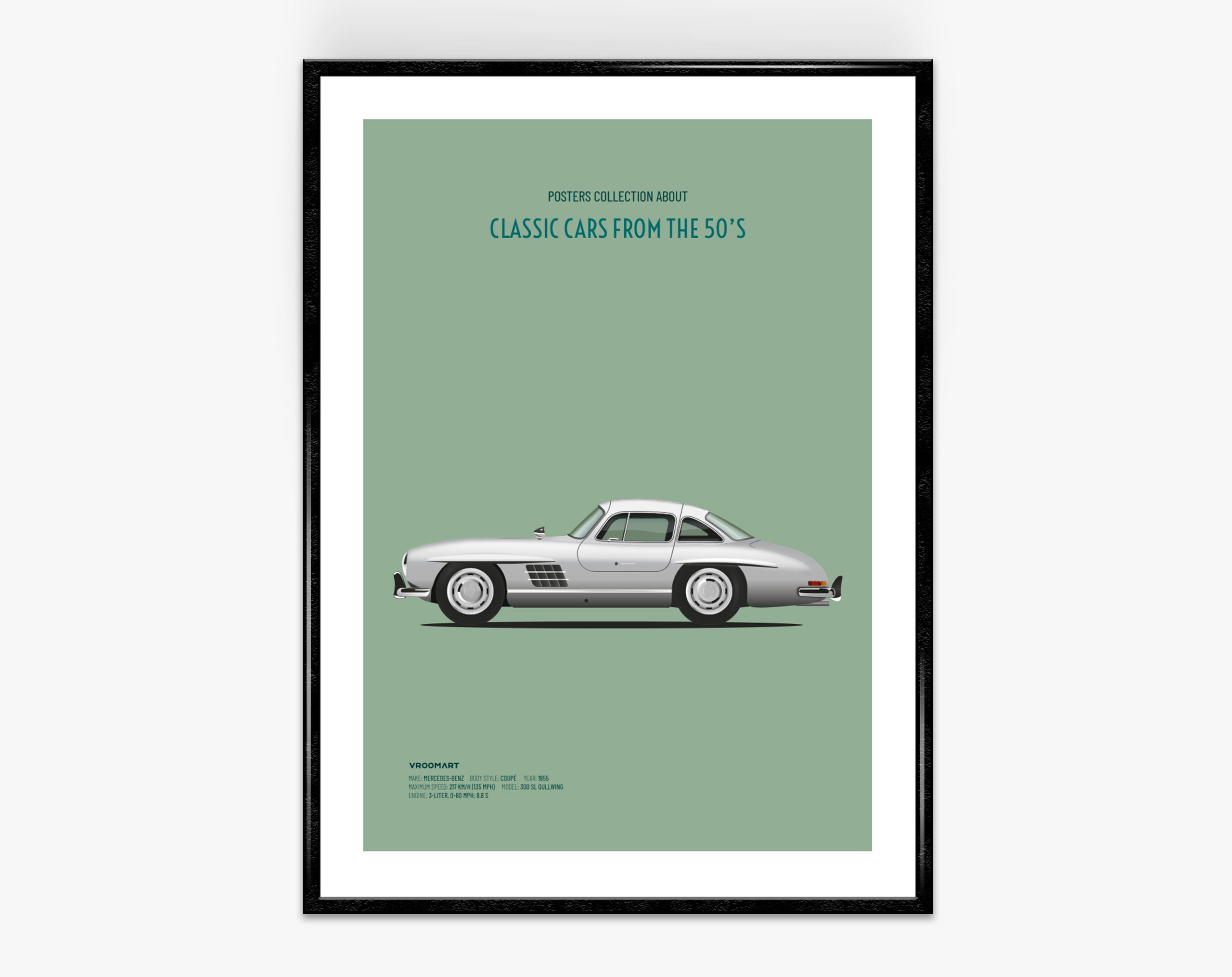 Mercedes-Benz 300 Sl Gullwing Année 50 Poster Affiche Impression Voiture de Collection