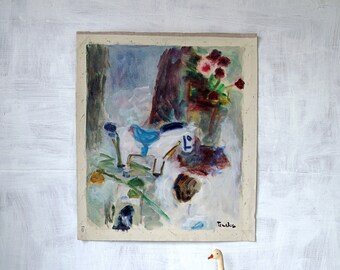 White donkey and rose / Original oil painting / Unframed