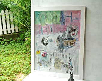 A rabbit and a turtle /Original oil painting/ Unframed
