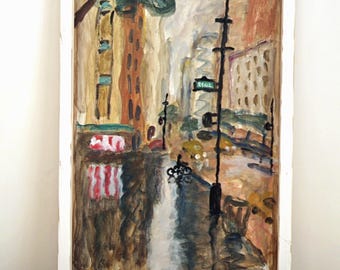 Calle de Nueva York en un día lluvioso / enmarcada