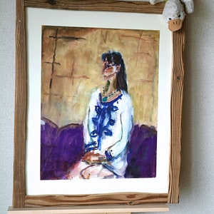 A Japanese woman in a blue and white costume/ Original watercolor / Unframed