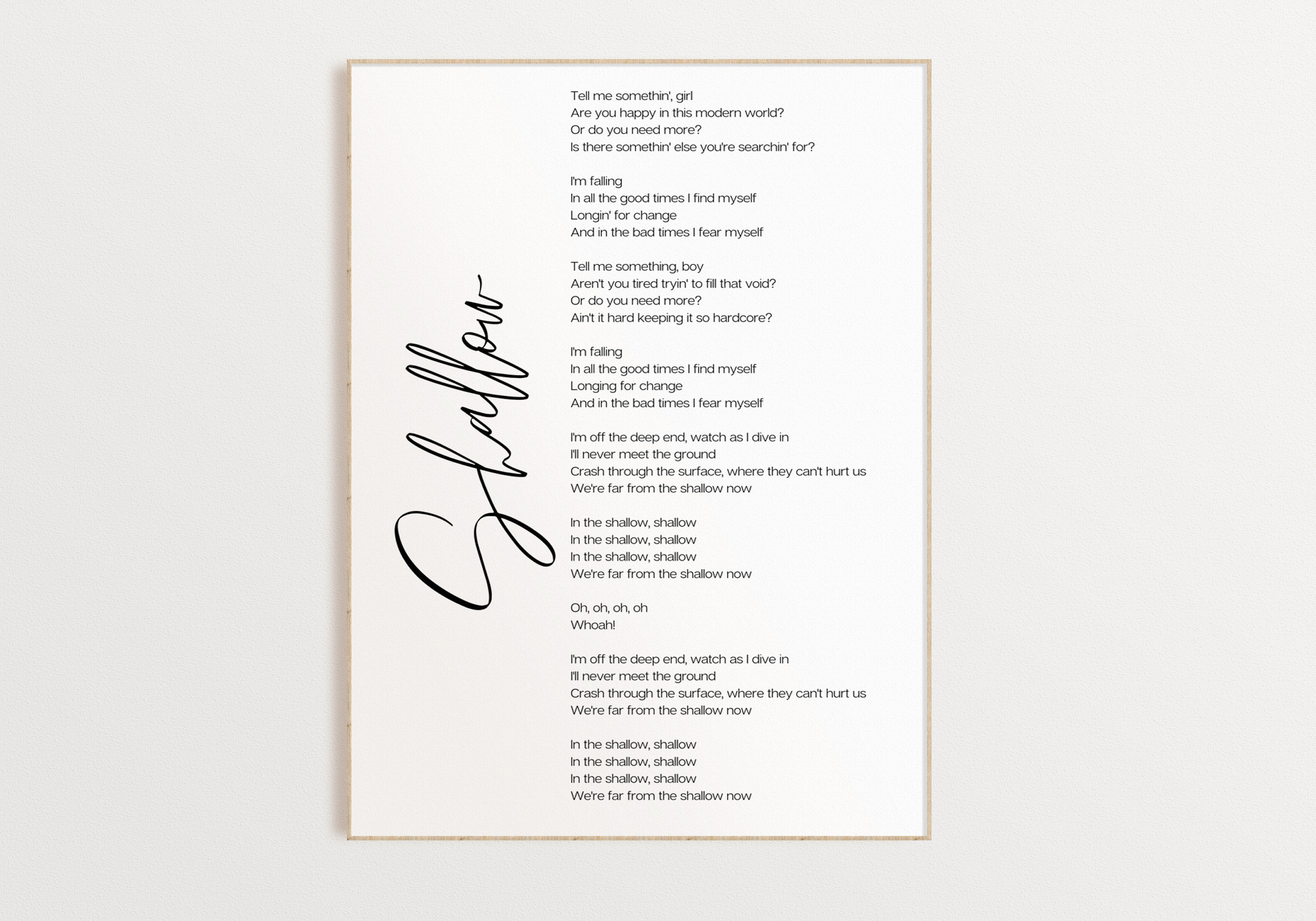 Shallow Lyrics Lady Gaga Poster Song Lyrics Instant | Etsy