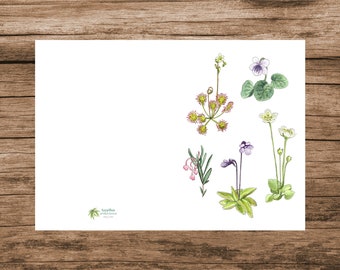 Nature Greeting Card, Botany Card, Printable Art, Greeting card Plant Lovers, Watercolour Illustration, PDF, A5, Carnivorous plants, Wetland