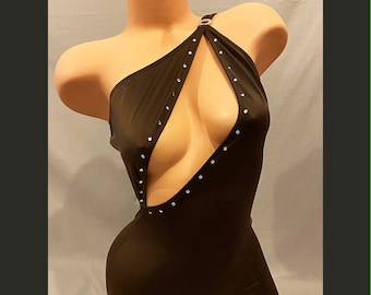 Sexy Keyhole Diamond Dress -Asymmetrical Mini Dressexotic ,dancer outfits, partydress, cocktaildress, Exotic dance wear