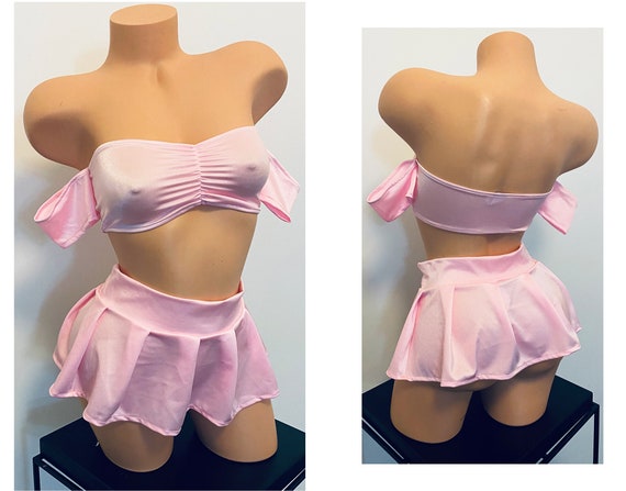 3 pc school girl skirt set - tube top with little sleeves - exotc dance wear - reve wear- sexy outfit