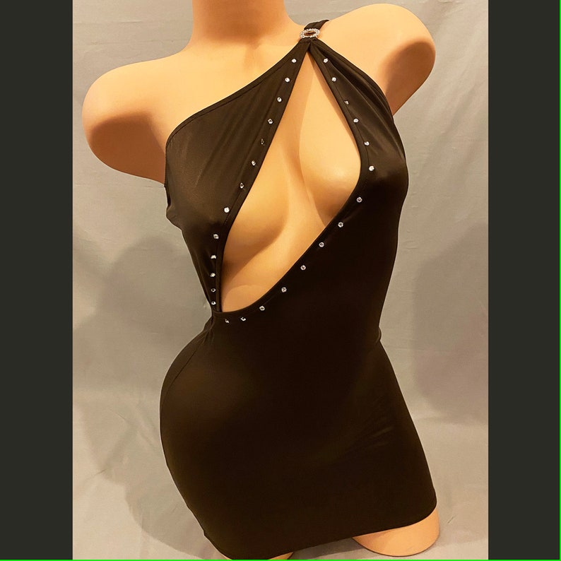 Sexy Keyhole Diamond Dress -Asymmetrical Mini Dressexotic ,dancer outfits, partydress, cocktaildress, Exotic dance wear 