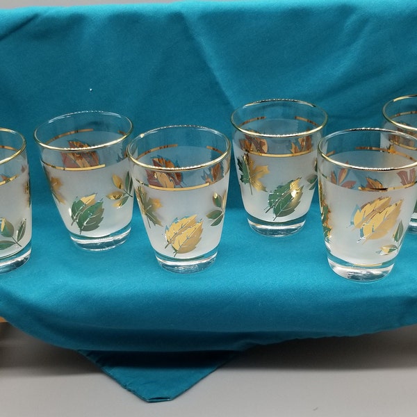 Vintage Libbey Gold Leaf Glass Juice Tumblers